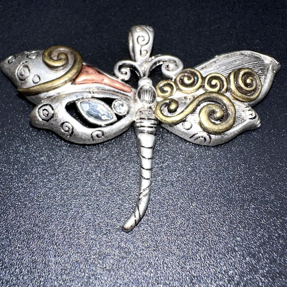 Lia Sophia Dragonfly Bug Necklace Slide Pendant Silver Tone Stones